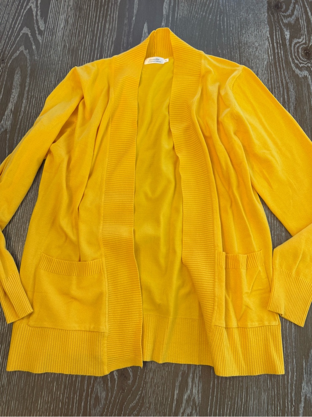 Danibe Bright Yellow Ribbed Open Front Cardigan